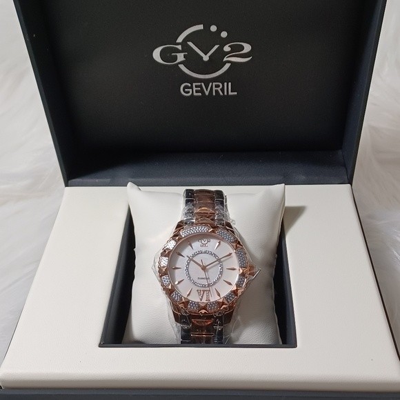Gevril 2 Tone Venice Mother of Pearl & Diamond Bracelet Watch, 39mm - 0.… - Picture 9 of 11
